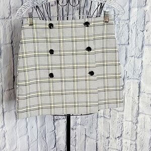 *H & M DIVIDED Black and Yellow‎ Plaid Wrap Around Mini Skirt Size 4